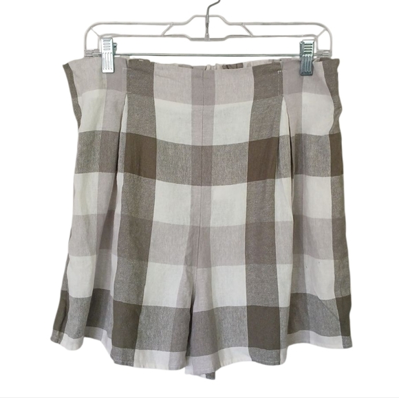 Versona Pants - Versona NWT Checkered Plaid Linen Blend High Rise Pull On Shorts Size Large